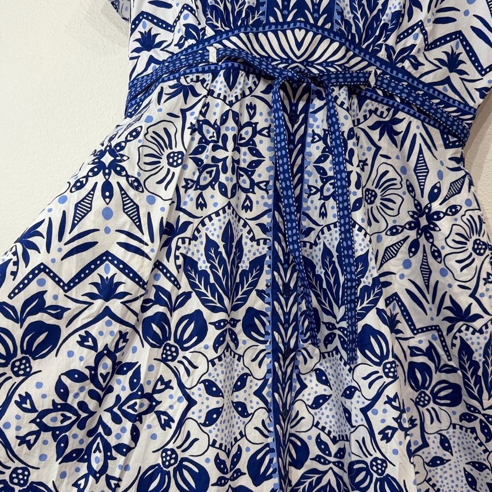 HALE BOB Galilea Poplin Blue & White Floral V-Neck Midi Dress Size Large NWT - Picture 6 of 11